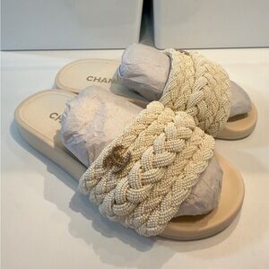 Chanel CC Pearl Slides Sandals 38
